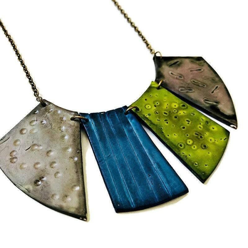 Boho Fringe Necklace, Big Bold Chunky Bib Necklace in Fall Colors