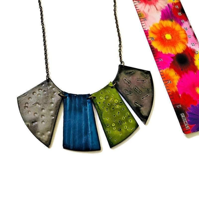 Boho Fringe Necklace, Big Bold Chunky Bib Necklace in Fall Colors
