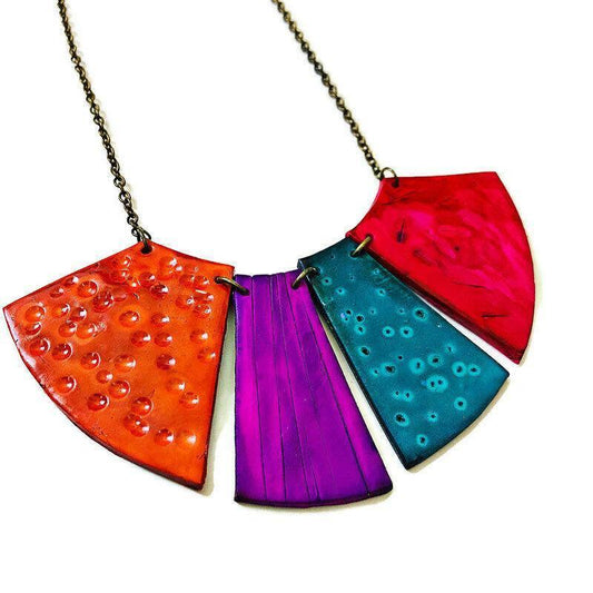 Boho Fringe Necklace, Big Bold Chunky Bib Necklace in Fall Colors