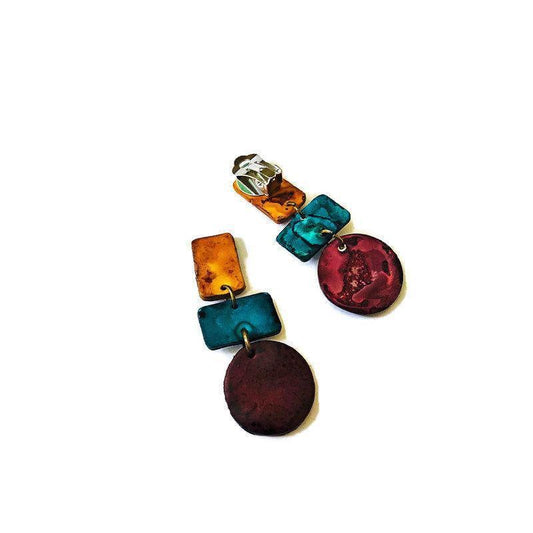 Fall Statement Necklace in Maroon Teal & Mustard Yellow